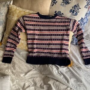 Gap-10 fits like an 8. Striped Fair Isle Crewneck Sweater in Navy, Pink & Cream